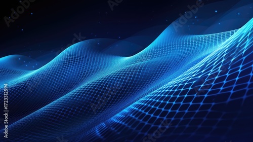 Abstract Blue Digital Waves Technology Background