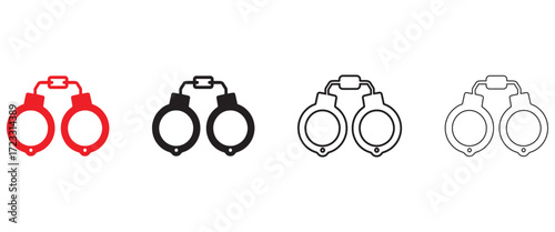 Police handcuffs vector icon, Handcuffs icon symbol vector, silhouette and line art