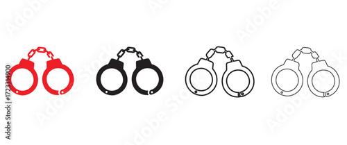 Police handcuffs vector icon, Handcuffs icon symbol vector, silhouette and line art