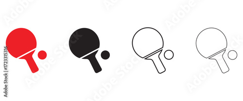 Ping pong vector icon set, Table tennis racket Symbol, Table tennis sign vector, silhouette and line art