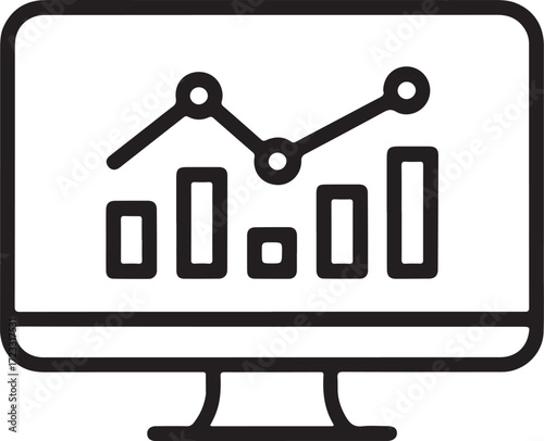 Computer screen showing stock market chart line and bar graph for financial analysis