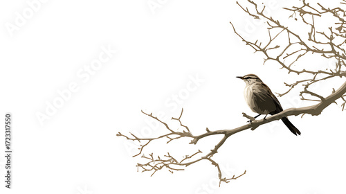 A cute bird sitting on a tree branch in a simple isolated on a transparent background.png