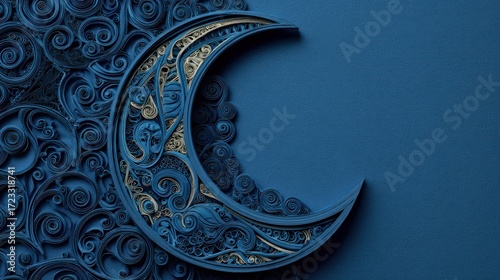 Intricate blue crescent moon design