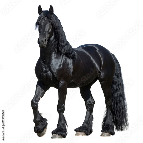 Black horse, full body shot, against white background