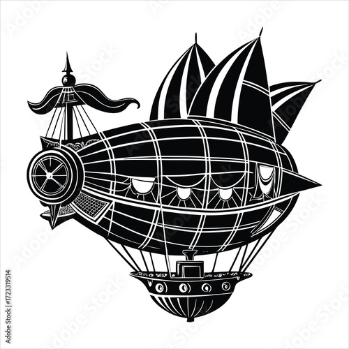 Steampunk pirate airship concept detailed