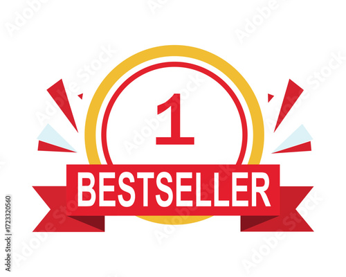 Bestseller Award Ribbon Icon Flat Vector Illustration