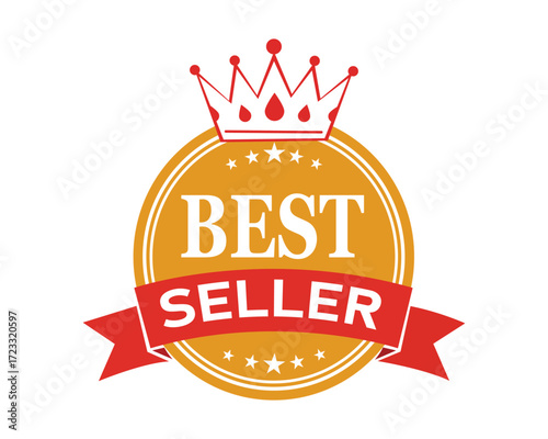 Bestseller First Place Badge with Red Ribbon and Golden Ring