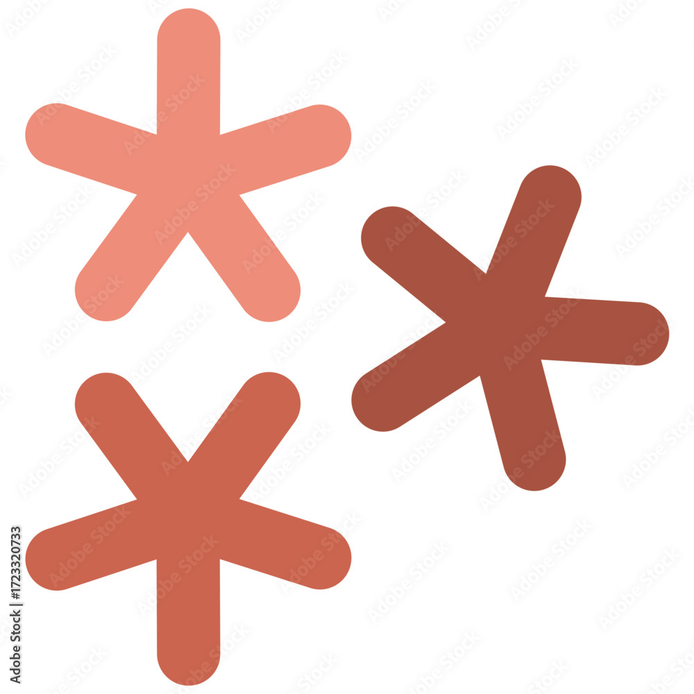 Fototapeta premium Three Stylized Asterisk Shapes in Shades of RedBrown with Rounded Arms.