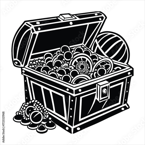 Treasure chest overflowing with coins and jewels
