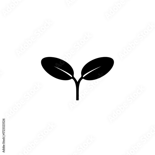 Black silhouette of a young plant sprout isolated on white background