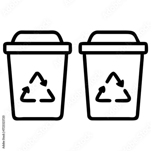 two garbage can with recycle vector icon, isolated, black, digitally generated image, metal