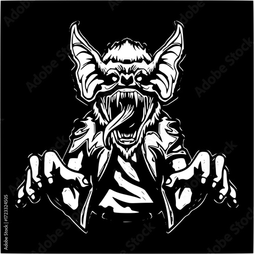 Creepy vampire monster with long tongue isolated on