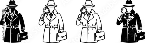 Secret agent icon in filled, thin line, outline and stroke style. Vector illustration of two colored and black secret agent vector icons