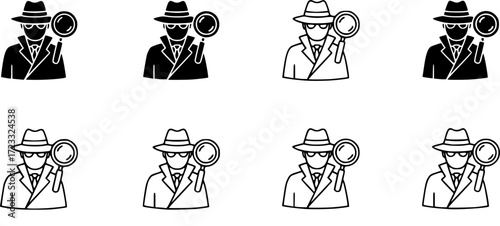 Secret agent icon in filled, thin line, outline and stroke style. Vector illustration of two colored and black secret agent vector icons