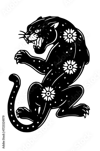 Black panther illustration with flowers