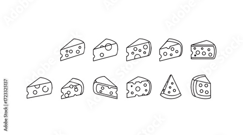 Collection of hand drawn cheese slices in a simple silhouette style
