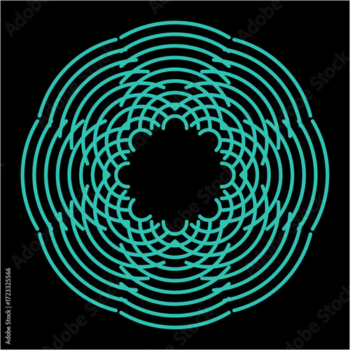 Aqua rings weave into rhythmic harmony, pulsing outward like energy waves, forming a mandala of serenity, balance, and infinite motion.