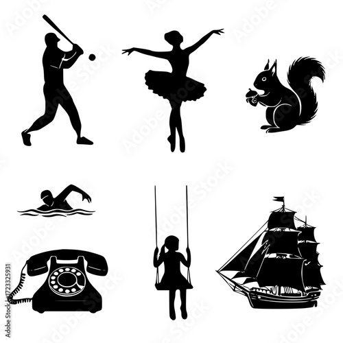 Silhouette collection of sport, animal, and object