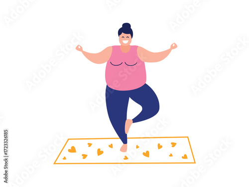Set of Yoga poses. Woman doing the stretching exercises at home. Pose tree. Meditates, Pilates, Stretching. Healthy lifestyle. Physical practice. Vector flat illustration.