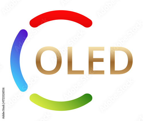 Colored segments surrounding oled text in innovative design concept.