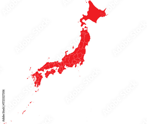 Red Map of Japan with Regions