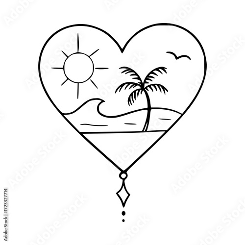 tropical beach love heart outline