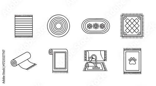 Collection of various rug and carpet styles in a clean silhouette design