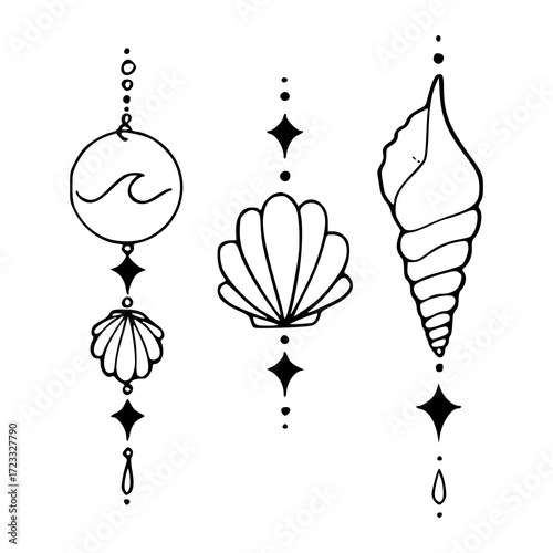 bohemian marine and beach line art symbols collection