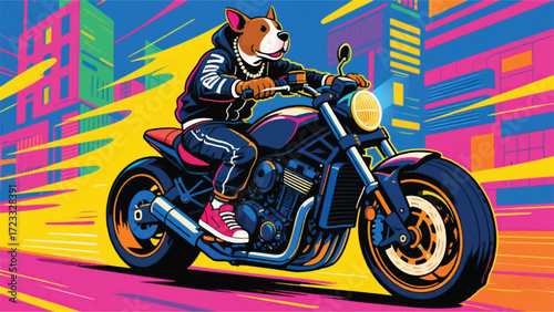 Doggy Rider Moto Illustrator Artwork Banner Background Design Template 