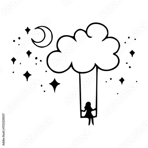 cosmic dreamer: swing to the cloud vector illustration