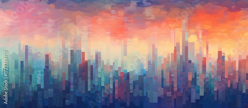Colorful Abstract Cityscape at Sunset Artwork