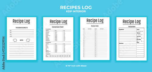 Blank Recipe Book Interior, Editable KDP Template for Food Journal and Cooking Planner
