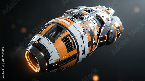 Futuristic Orange and White Spaceship 3D Render