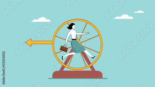 career stagnation concept, office worker or employee, Work In Loop With No Career Path, undeveloped business concept, meaningless work concept with businessman running on hamster wheel illustration