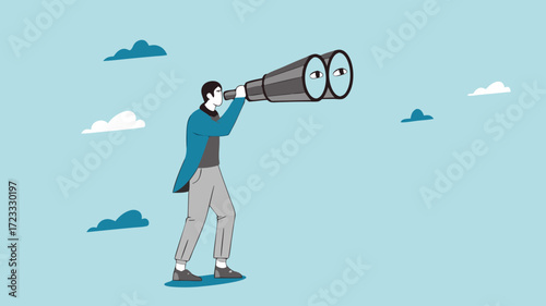 looking for new opportunities, finding job, find new strategy to success, looking for job vacancy, analysis or observation concept, smart businessman using binoculars looking for new opportunities