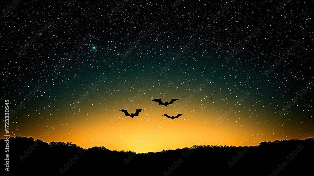 Fototapeta premium Bats in Flight Under Starry Night Sky