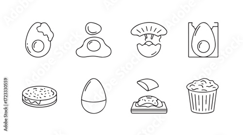 Collection of food icons in a simple outline silhouette style