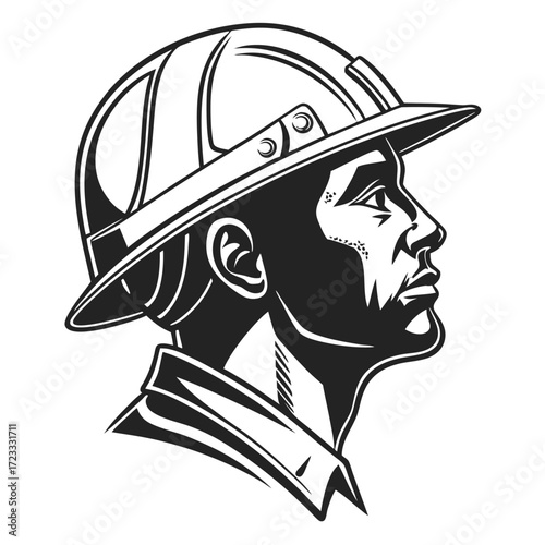 Man wearing safety helmet profile headshot artwork