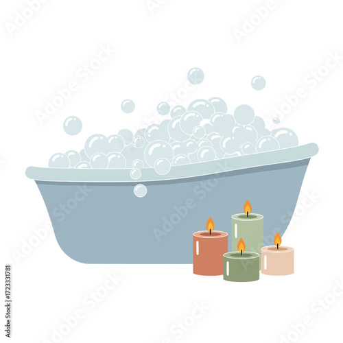 A relaxing bubble bath with lit candles for a soothing and tranquil spa experience