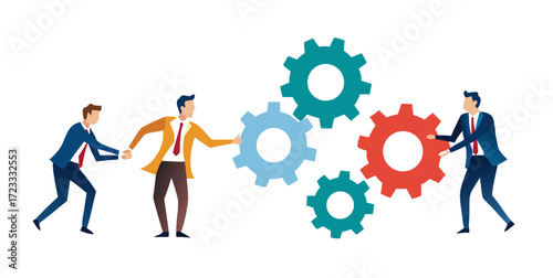 Teamwork, business people in motion, workforce. Concept business people on gear wheels. Motivation for success.Team Leader Showing The Way | New Biz
