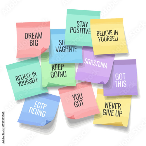 A vibrant collection of colorful sticky notes with motivational quotes and positive affirmations for encouragement and self-belief
