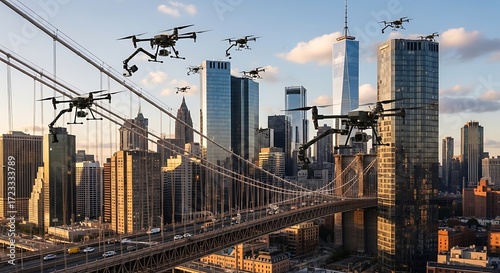 Drones over City Bridge.
