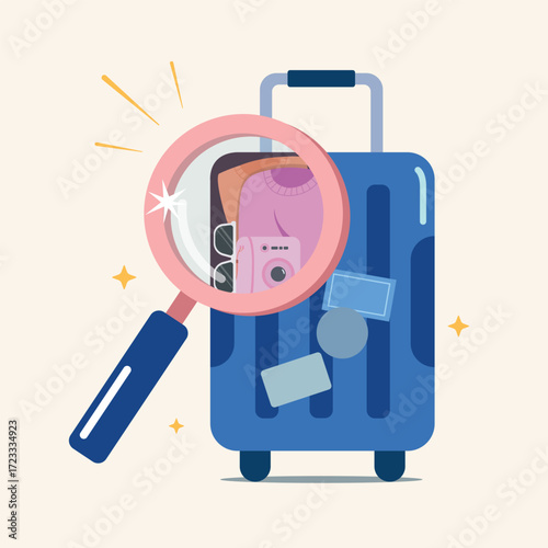 vector illustration of passenger scan luggage before boarding, a suitcase for travel. 