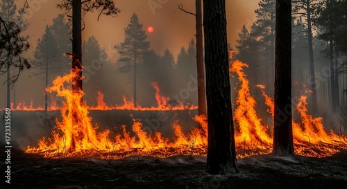 Wildfire Burns Forest.