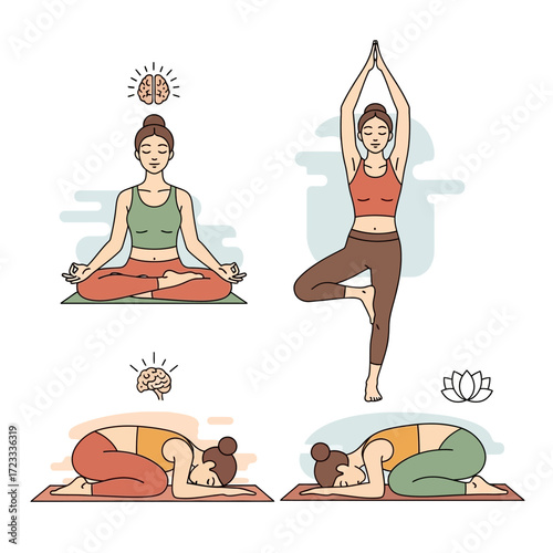 Mindful Yoga Poses Vector Illustration for Wellness and Mental Clarity