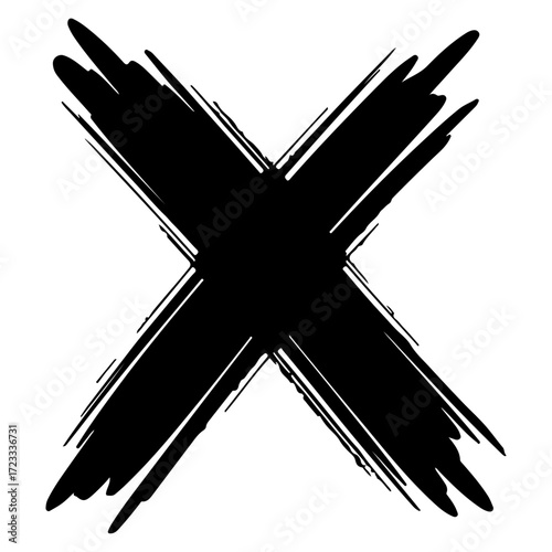 Grungy Ink Splatter Cross Mark for Edgy Graphic Design and Fault Indication.