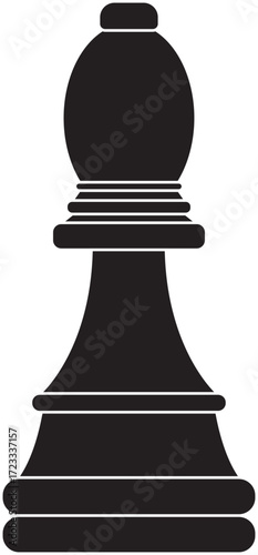 Black chess bishop silhouette vector, elegant piece symbolizing strategy, diagonal power, and foresight. Perfect for game icons, educational graphics, logos, or creative abstract illustrations.