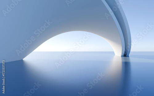 Abstract futuristic architecture, 3d rendering. 3d illustration. Empty building structure with geometric structure. white abstract futuristic architecture on a flat floor, with sky background.