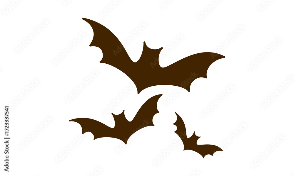 Fototapeta premium Spooky halloween orange bats flying silhouettes for festive decorations and designs isolated on transparent background