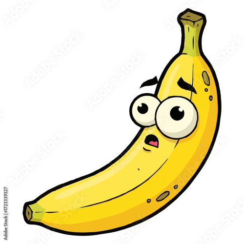 Worried Cartoon Banana Character Graphic, Sad Yellow Fruit Mascot Illustration, Funny Concerned Banana Comic Vector, eating campaigns, food humor, and projects needing an engaging, expressive.